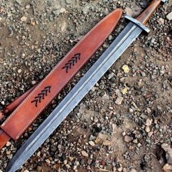 Mother's-Day, Hand-Forged, Damascus-Steel, Viking-Sword, Medieval-Sword, Sheath, Functional