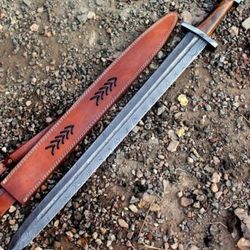 damascus-steel, viking-sword, medieval-sword, sheath, functional