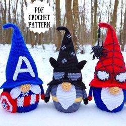 gnome spider, gnome bat, gnome america, set 3 in 1