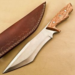 CUSTOM HANDMADE ASH Wood D2 STEEL HUNTING KNIFE WITH BEAUTIFUL LEATHER COVER