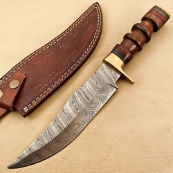 CUSTOM HANDMADE BRASS HUNTING DAMASCUS KNIFE WITH BEAUTIFUL LEATHER COVER