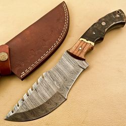 CUSTOM HANDMADE SHEEP HORN HANDLE HUNTING KNIFE WITH BEAUTIFUL LEATHER COVER