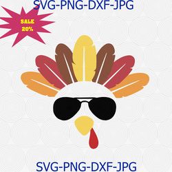 turkey with glasses svg, turkey face svg for cricut silhouette iron on, thanksgiving svg for boys, commercial use cut