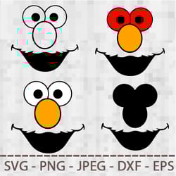sesame street cookie monster elmo collection svg png jpeg digital cut vector files for silhouette studio cricut design