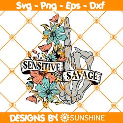 Sensitive Savage Svg, Flower Skull Svg, Motivational Svg, Skeleton Dead Inside Svg, Spooky Svg, Halloween Svg