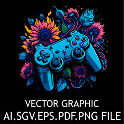 Game Controller and Flowers on Background Digital Vector File SVG,PNG,AI,EPS,PDF Files Sublimation Digital File