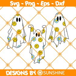 Retro ghosts Smiley face svg, Smiley face and daisy svg, Groovy halloween svg, Hippie halloween svg, File For Cricut