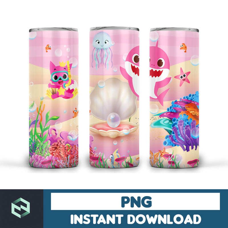 Baby Shark Tumbler Wrap, Colorful Baby Shark Sublimation Design 20 oz Skinny Tumbler, Baby Shark Tumbler PNG (1).jpg