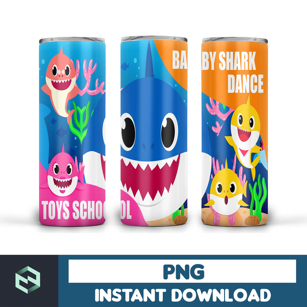 Baby Shark Tumbler Wrap, Colorful Baby Shark Sublimation Design 20 oz Skinny Tumbler, Baby Shark Tumbler PNG (26).jpg