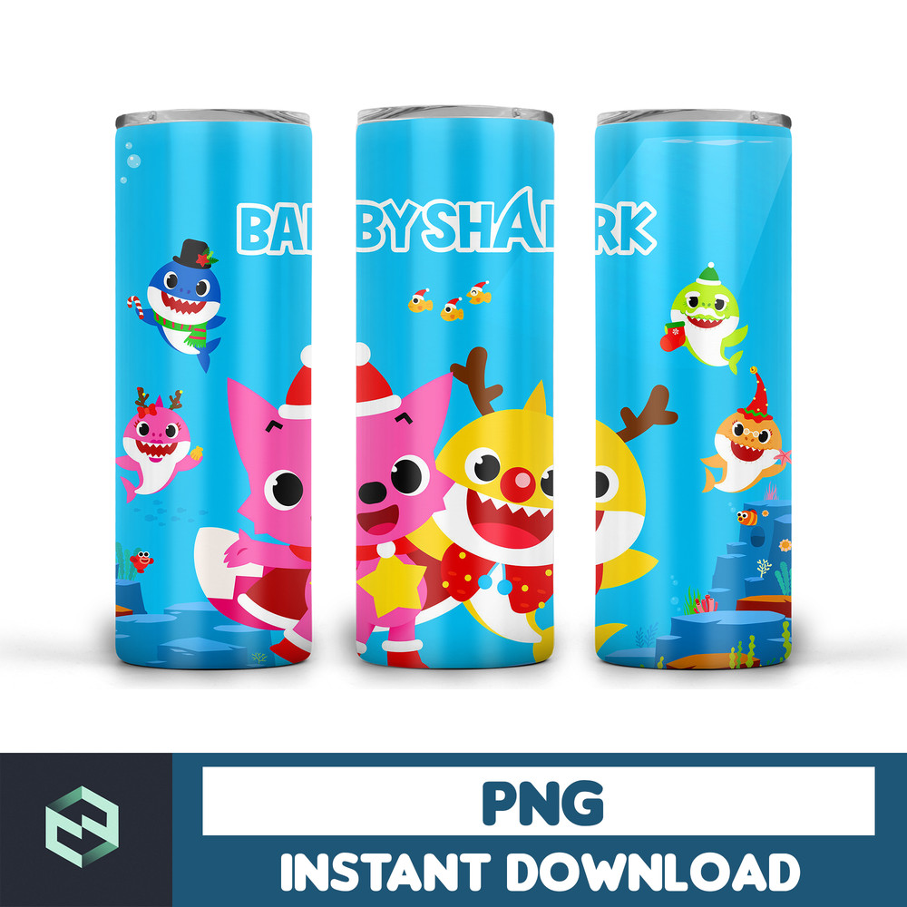 Baby Shark Tumbler Wrap, Colorful Baby Shark Sublimation Design 20 oz Skinny Tumbler, Baby Shark Tumbler PNG (33).jpg