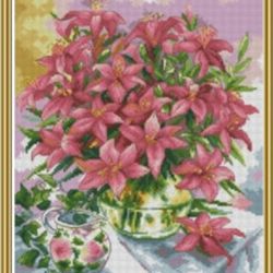 cross stitch pattern | floral embroidery | bouquet of lilies | vintage cross stitch pattern | pdf template