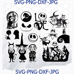 nightmare before christmas svg files, jack skellington svg bundle, file for cricut, silhouette, shirt design, cameo, dxf