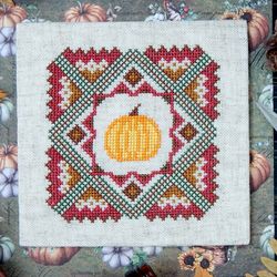 Quaker Pumpkin cross stitch pattern Primitive cross stitch Autumn cross stitch pattern