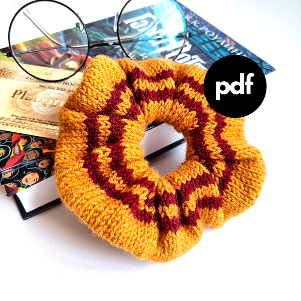 Gryffindor Knit Scrunchies knitting pattern pdf  Gryffindor Scrunchies for women hair Scrunchie patterns Knit Scrunchie