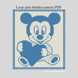Loop yarn Mickey with Heart blanket pattern PDF