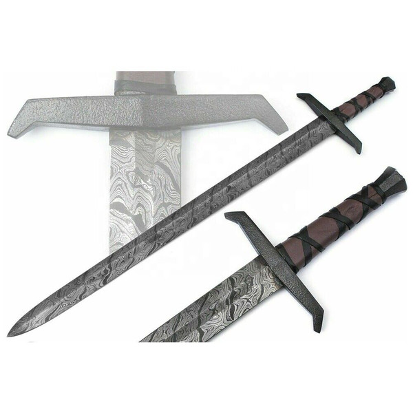 Custom handmade hand forged damascus steel king authur viking sword near me in florida.jpg