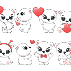 cute polar bears with heart. valentine's day.  eps, jpg, png 300 dpi