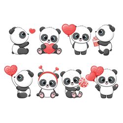 A collection of cute pandas for the holiday. EPS, JPG, PNG 300 DPI