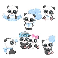 Cute baby boy and baby girl panda. EPS, JPG, PNG 300 DPI