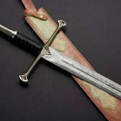 34 Inch Narsil Sword - Hand Forged with Premium Damascus Steel and a Black Leather Hand