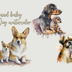 mom and baby dog watercolor