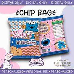 Add personalized Blue Monster Chip Bag, not editable
