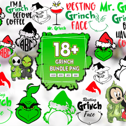18 grinch bundle svg, christmas svg, grinch svg, grinch face svg