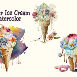 flower ice cream watercolor png, food png, ice cream png