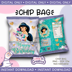 Arabian little princess Jasmine Chip Bag, Instant Download, not editable