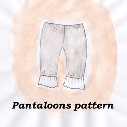 Pantaloons sewing pattern, Historical costume sewing pattern, Historical underwear sewing pattern, Boho pattern, 8 sizes