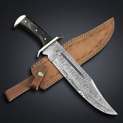 HAND FORGER KNIFE CUSTOM HANDMADE DAMASCU STEEL BOWIE HUNTING KNIFE WITH LEATHER SHEATH HANDMADE KNIFE GIFT  MK3823M