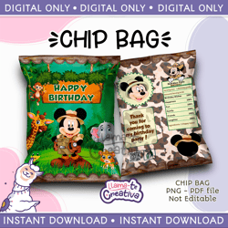 Mickey Safari Chip Bag, Instant Download, not editable