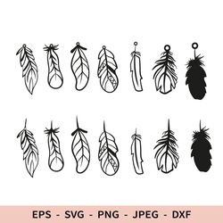 Feathers Earrings Svg Boho Indian Feathers Svg for Cricut Tribal Ethnic dxf for laser cut