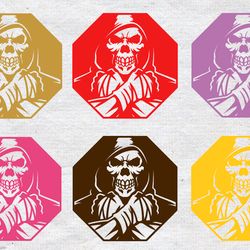 Skeleton Fighter, UFC Octagon Logo, MMA Octagon Logo, Octagon And Skeleton, Wall Sticker Vinyl Decal Mural Art Decor