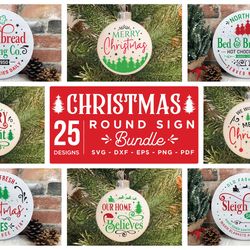 25 design christmas round sign svg bundle, christmas decor svg