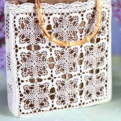 Granny square crochet light beige women bag