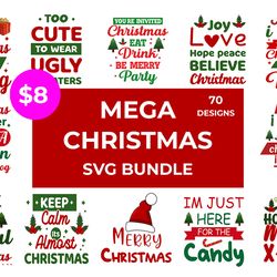 70 designs mega christmas svg bundle, merry christmas svg