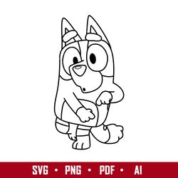 bluey bingo dog outline svg, bingo heeler svg, bluey svg, cartoon svg, png pdf ai digital file