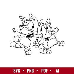 bluey and bingo outline svg, bluey svg, cartoon svg, png pdf ai digital file