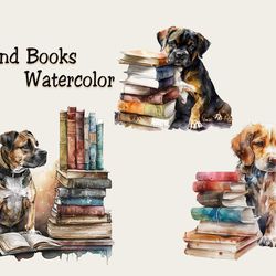 dog and books watercolor