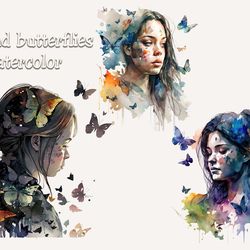 girl and butterflies watercolor