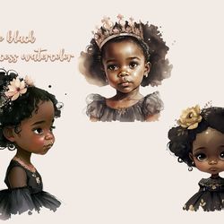 cute little black princess watercolor
