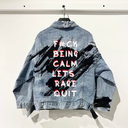 Painted denim jacket with quotes Jeans jacket Portrait Personalized jacket