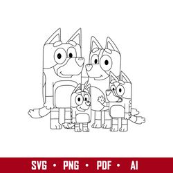bluey family outine svg, bluey svg, cartoon svg, png pdf ai digital file