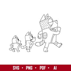 bluey family outline 2 svg, bluey svg, cartoon svg, png pdf ai digital file