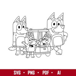 bluey family outline 3 svg, bluey svg, cartoon svg, png pdf ai digital file