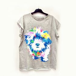 Painted T-shirt, hand made painted jacket, mod jacket, abstract jacket, jacket patch portrait dog cat