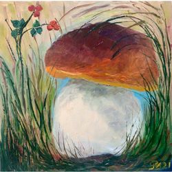 mushroom painting original oil painting small artwork food art farmhouse still life fairycore wall decor mushroom art