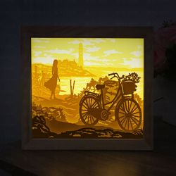 sea girl light box template, paper cutting template, shadow box svg, light box svg files 10x8in