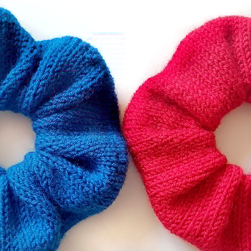 Handknit Red Scrunchies for women Christmas gift for her Gift for women Valentine day gifts Blue Scrunchie